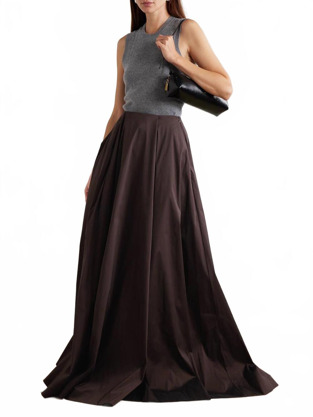 NEW BERNADETTE kennedy taffeta maxi skirt in chocolate brown